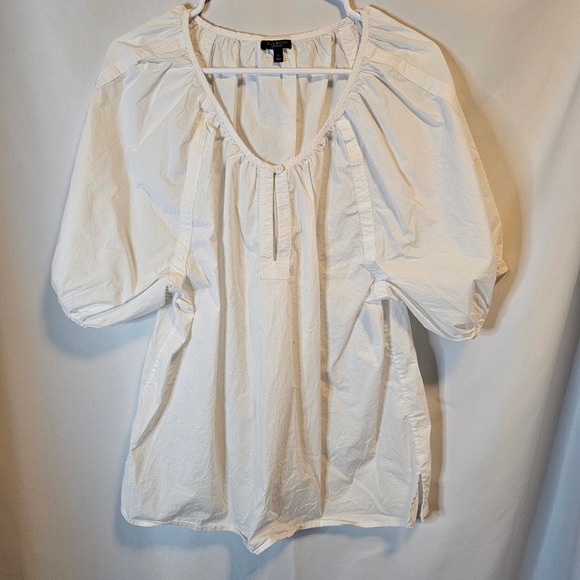 Talbots Tops - Talbots Puff Sleeve Blouse Large White Boho Cottagecore Cotton Summer Staple